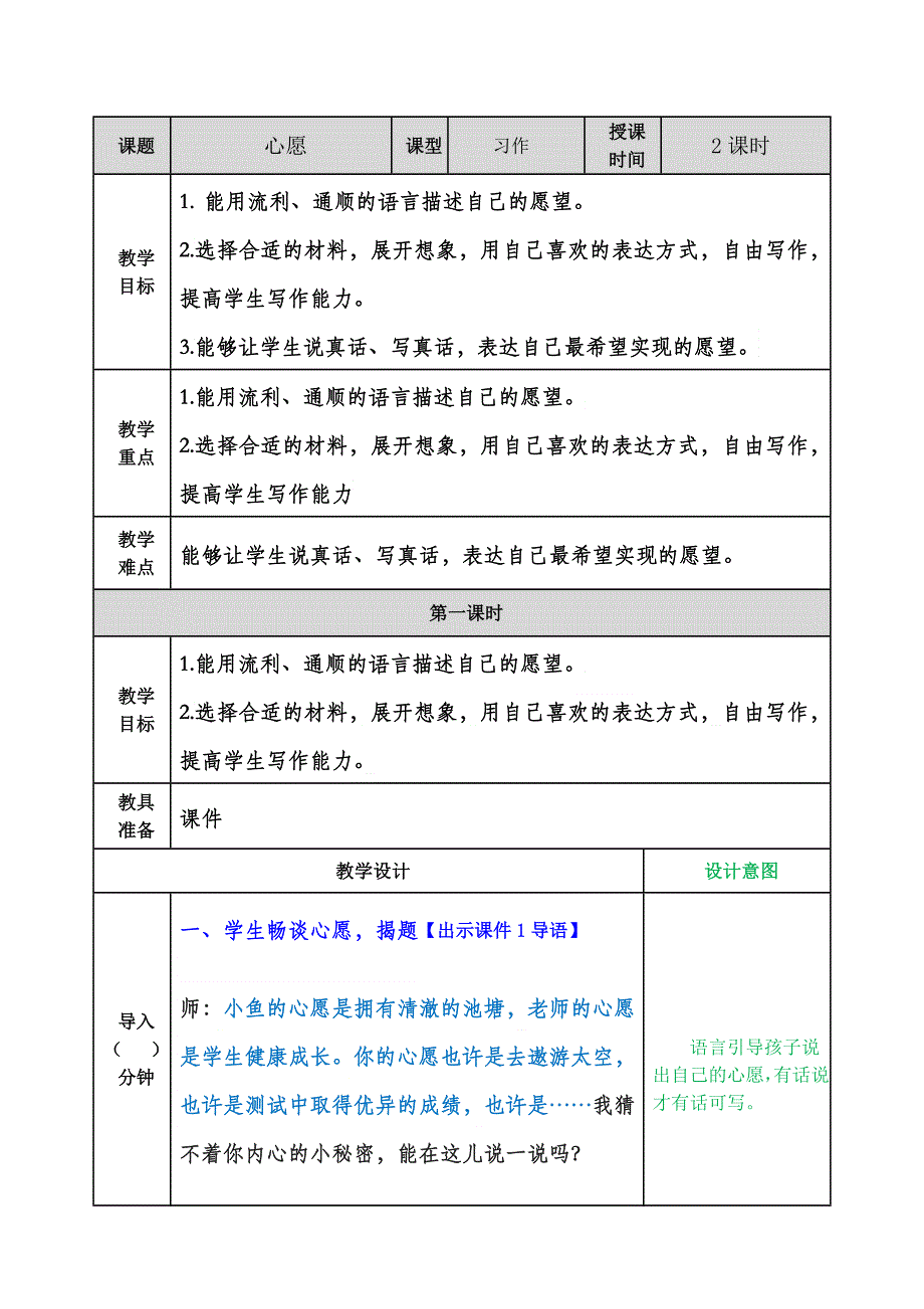 习作：心愿 教学教案.docx_第1页