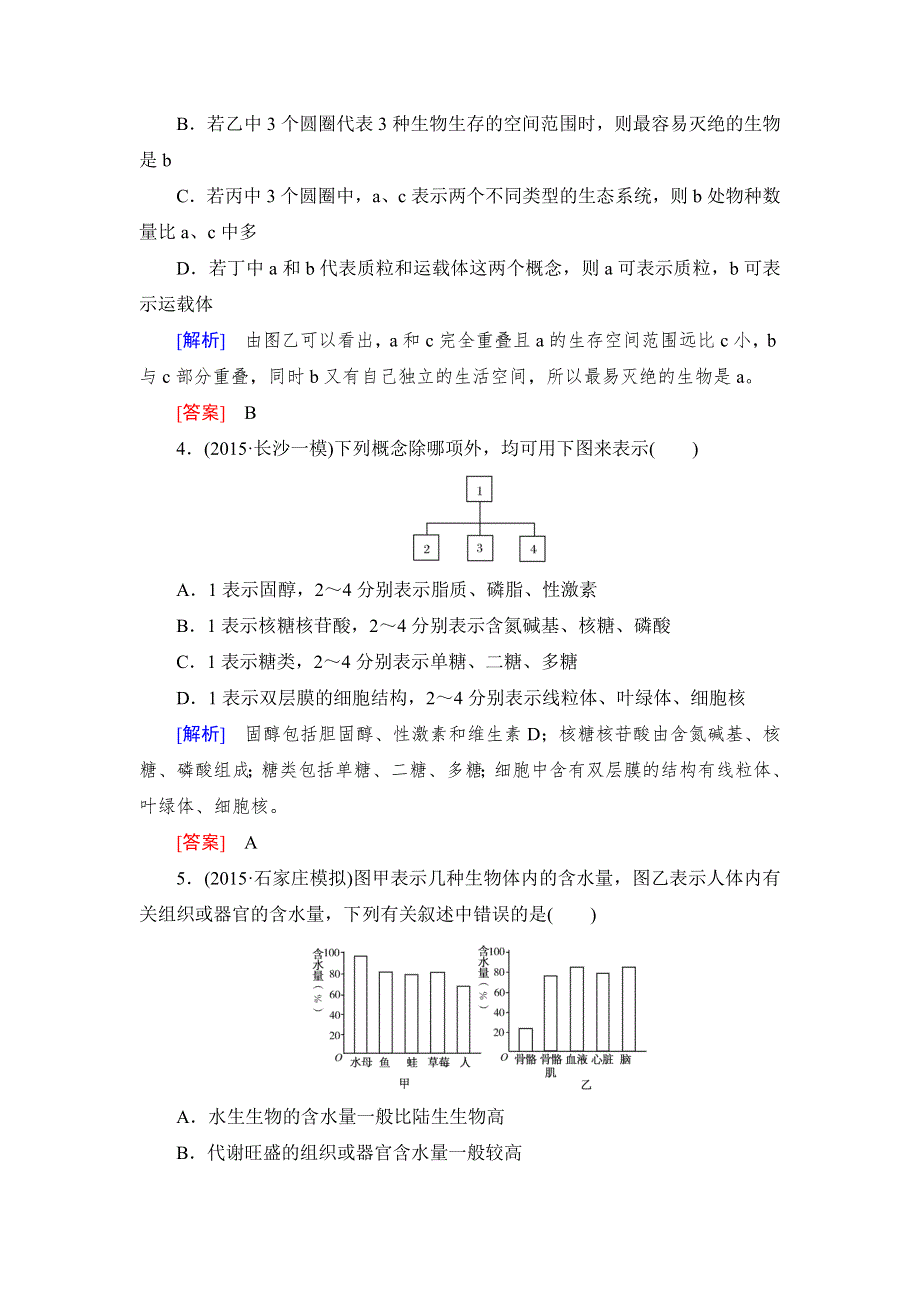 《与名师对话》2017届高考一轮总复习课标版生物练习：专题专练1-1-2集合图解题与水盐吸收曲线题 WORD版含答案.doc_第2页