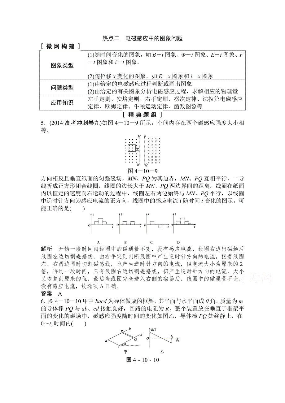 《创新设计》2015高考物理（山东专用）二轮专题辅导训练：专题4 第10讲 热点二　电磁感应中的图象问题 WORD版含解析.doc_第1页