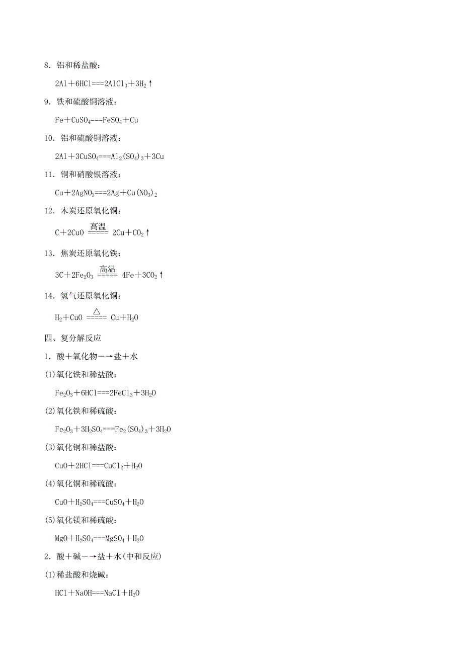 2022九年级化学下册 考前必背6 初中常见化学方程式（新版）粤教版.doc_第3页