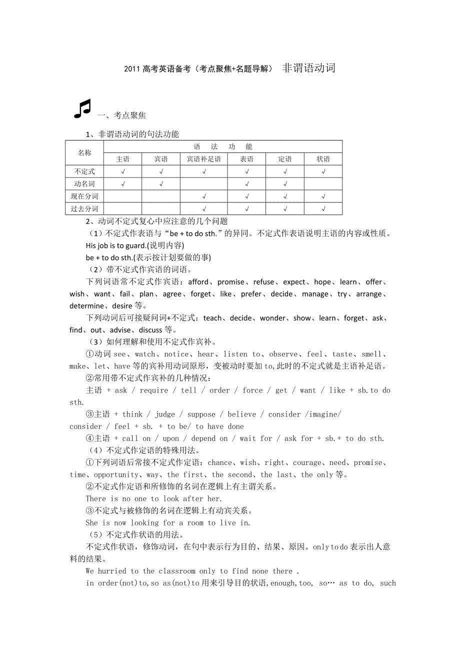 2011高考英语备考（考点聚焦 名题导解）非谓语动词.doc_第1页