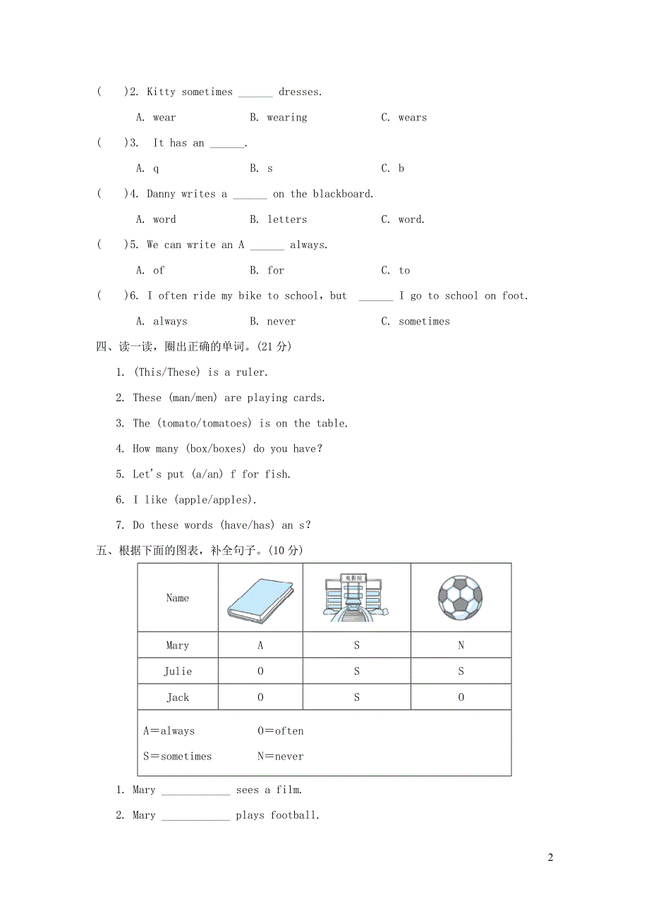 2021六年级英语上册Unit 2 School in Canada阶段过关卷四Lessons10_12（冀教版三起）.doc_第2页