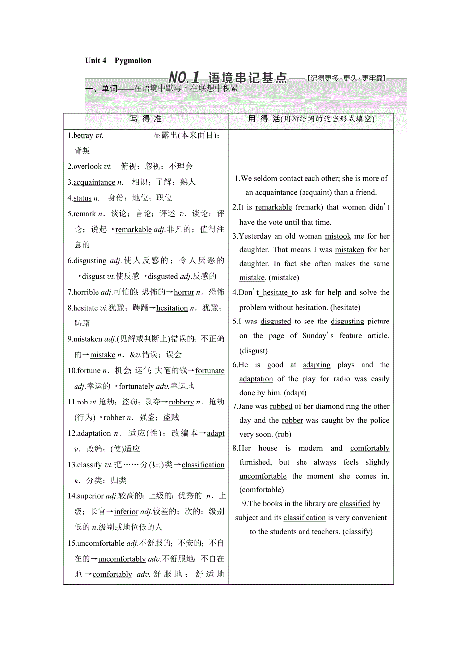 人教版2018届高三英语一轮复习教师用书：选修八 UNIT 4 PYGMALION WORD版含答案.doc_第1页