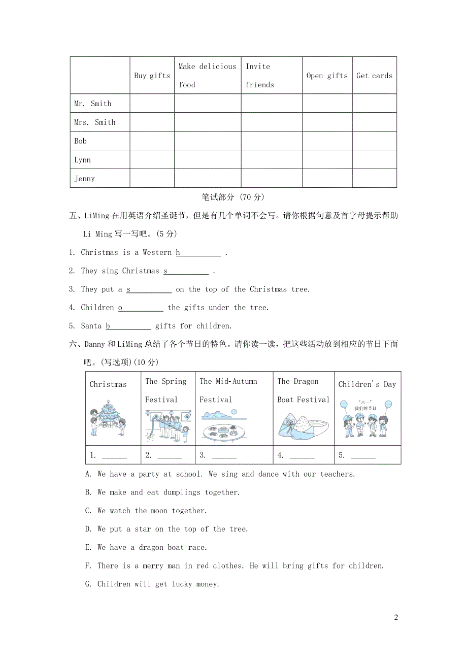 2021六年级英语上册Unit 4 Christmas主题过关卷（冀教版三起）.doc_第2页