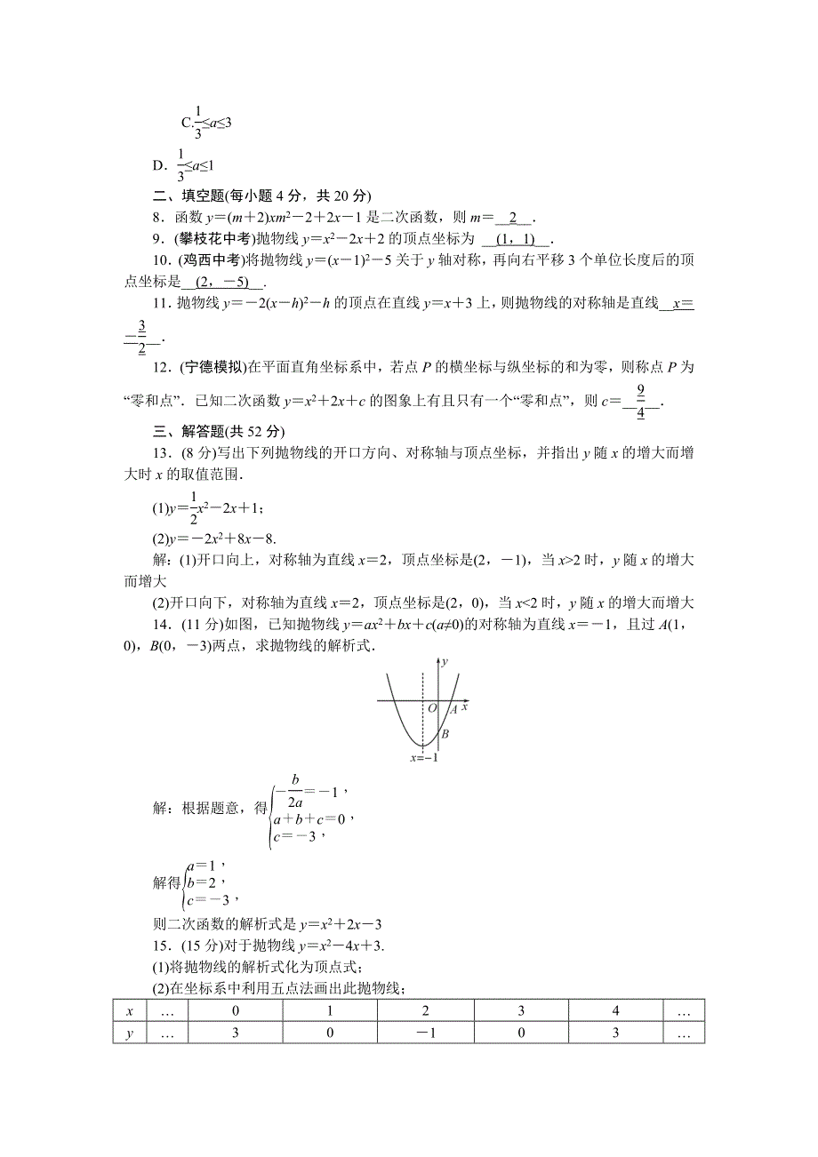 2022九年级数学上册 第二十二章 二次函数周周清（检测内容：22.doc_第2页