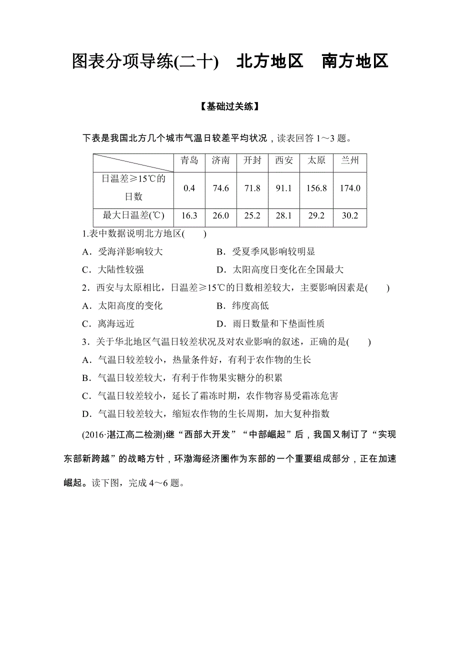 2016-2017学年区域地理 第四部分第二章 中国的地理分区图表分项导练20 WORD版含解析.doc_第1页