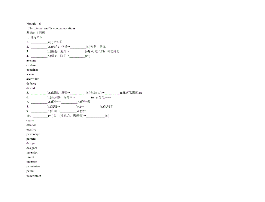 2011高考英语（外研版）总复习 学案：MODULE6 THE INTERNET AND TELECOMMUNICATIONS（必修1）.doc_第1页