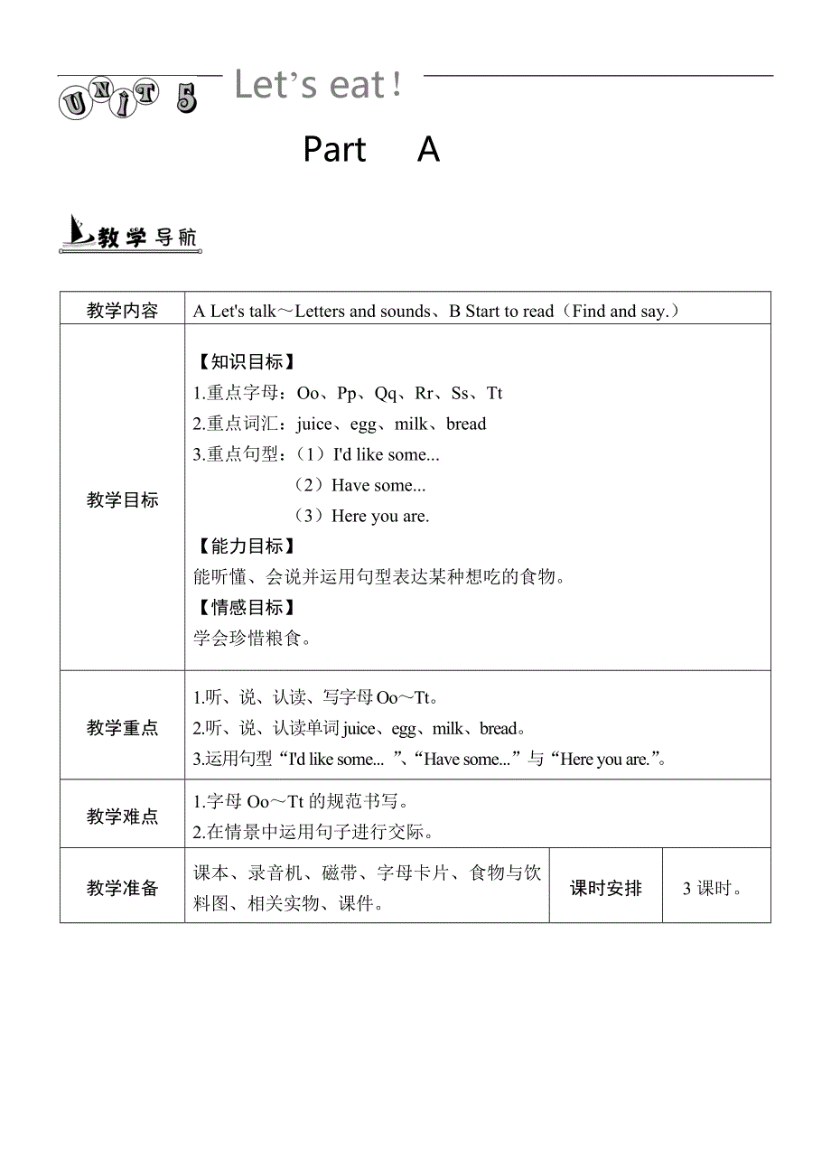 人教版PEP三年级英语上册-Unit 5 单元教案 1.doc_第1页