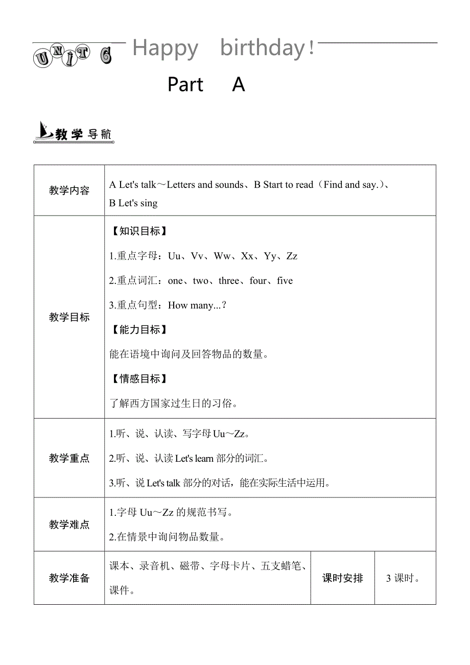 人教版PEP三年级英语上册-Unit 6 单元教案 1.doc_第1页