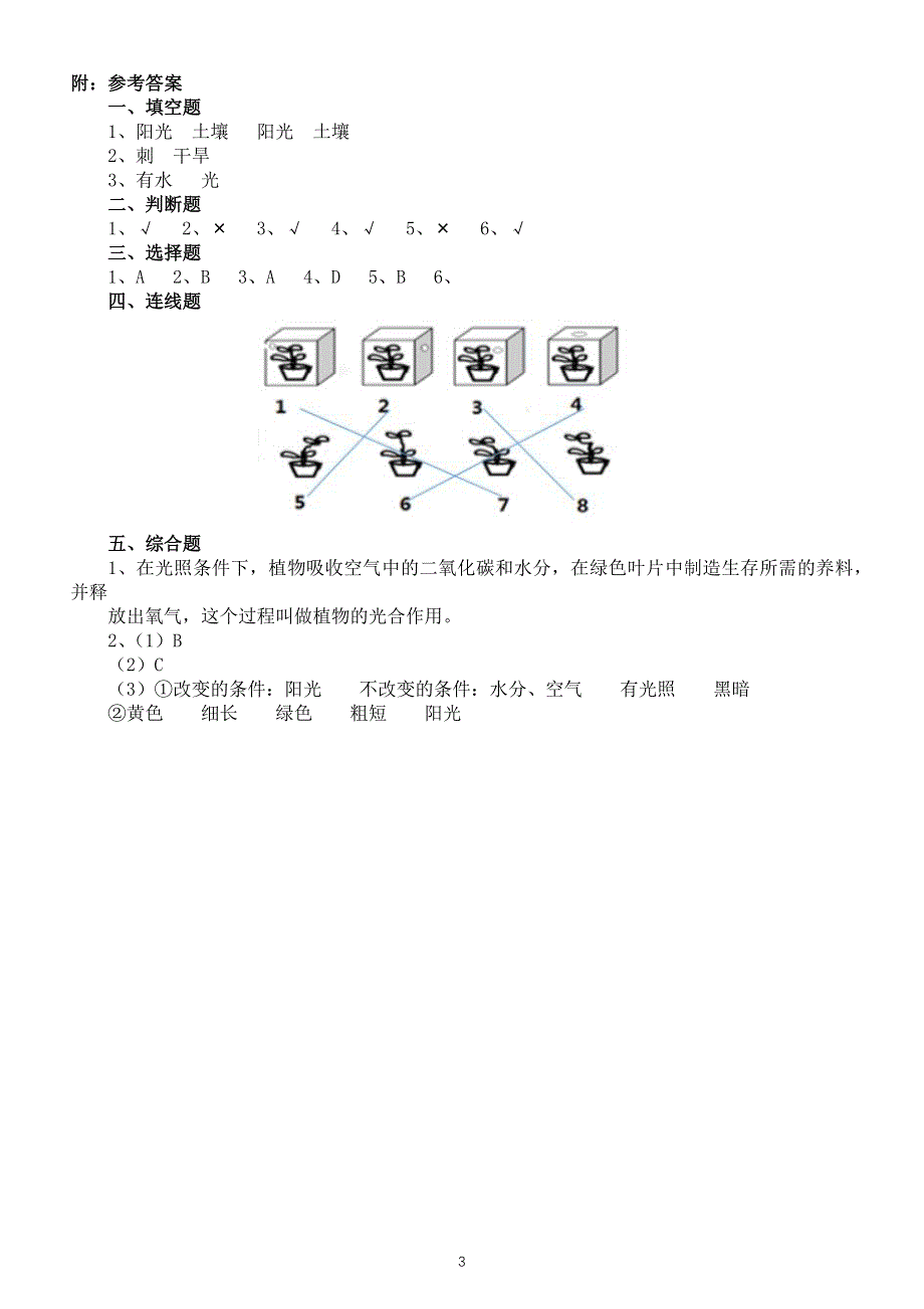 小学科学教科版五年级下册第一单元第3课《绿豆苗的生长》练习题3（附参考答案）（2022新版）.docx_第3页