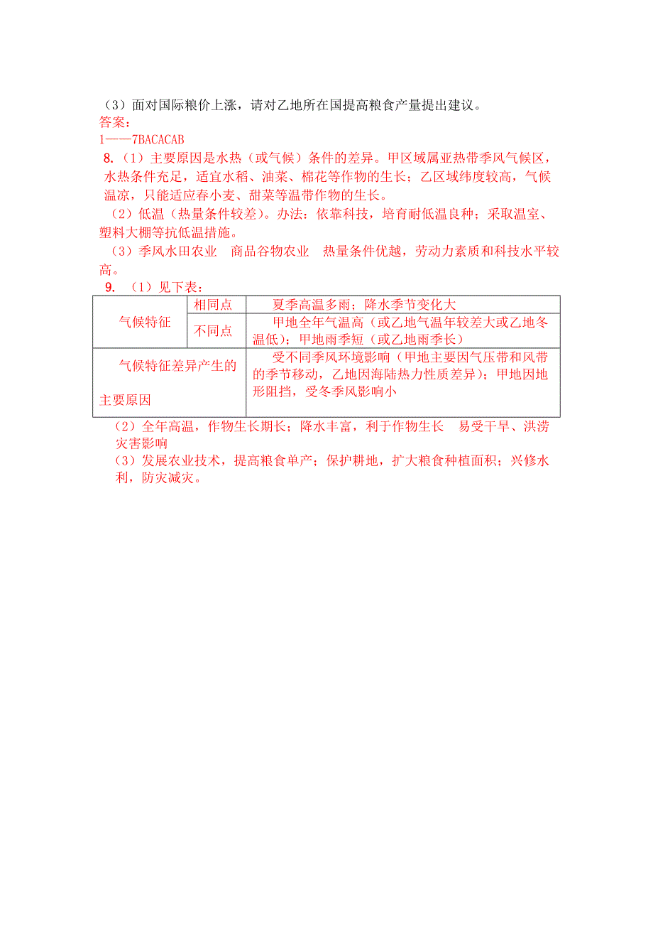 2016-2017学年地理鲁教版必修二：3.1农业生产与地理环境检测练习（第1课时） WORD版含解析.doc_第3页