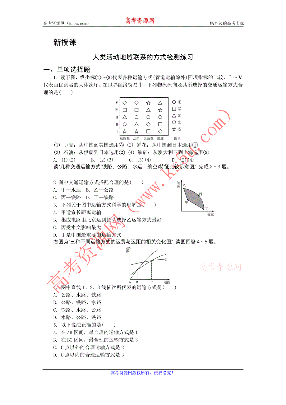 2016-2017学年地理鲁教版必修二：4.1人类活动地域联系的方式检测练习 WORD版含解析.doc_第1页