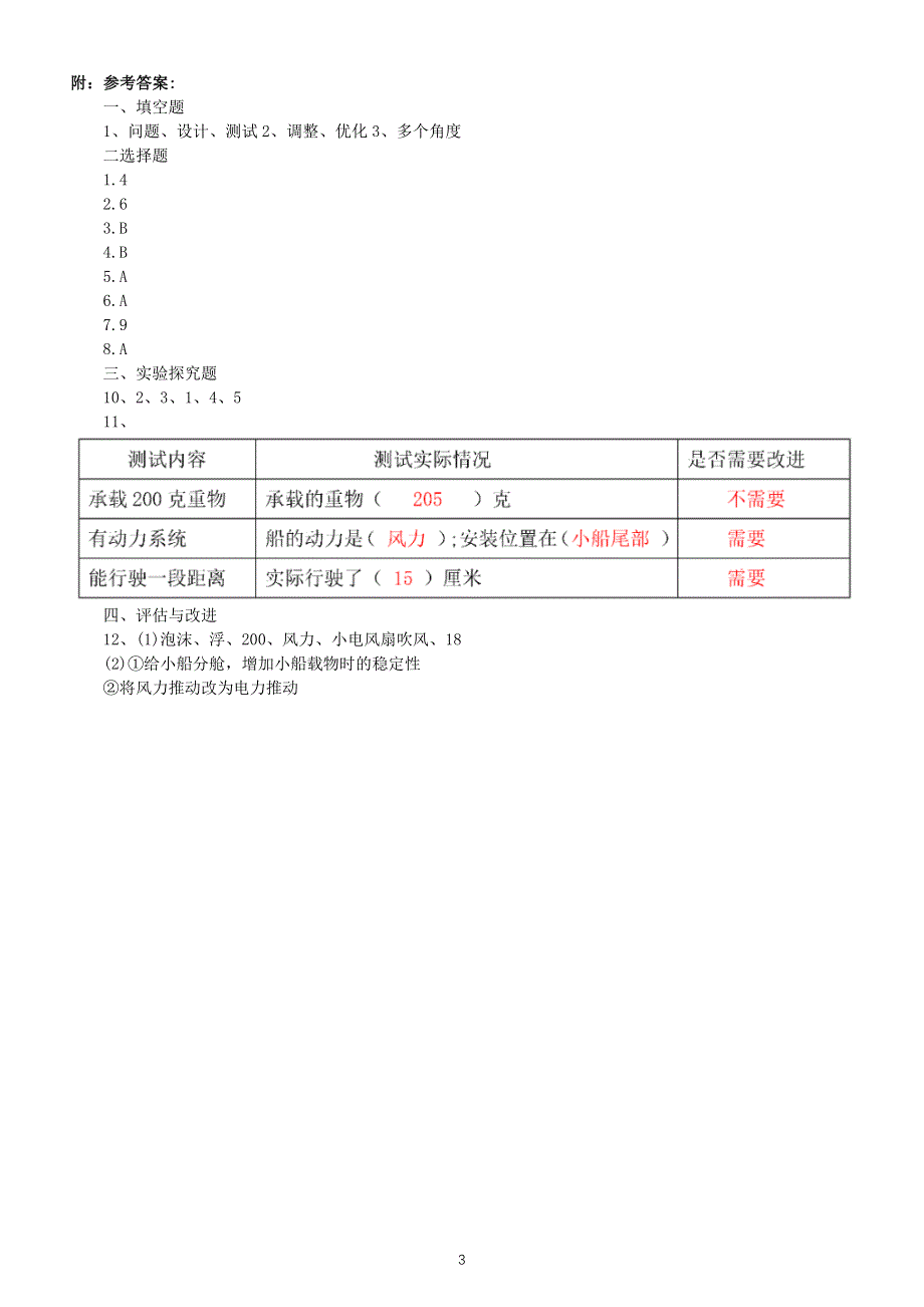 小学科学教科版五年级下册第二单元第7课《制作与测试我们的小船》测试卷（附参考答案）（2022新版）.docx_第3页