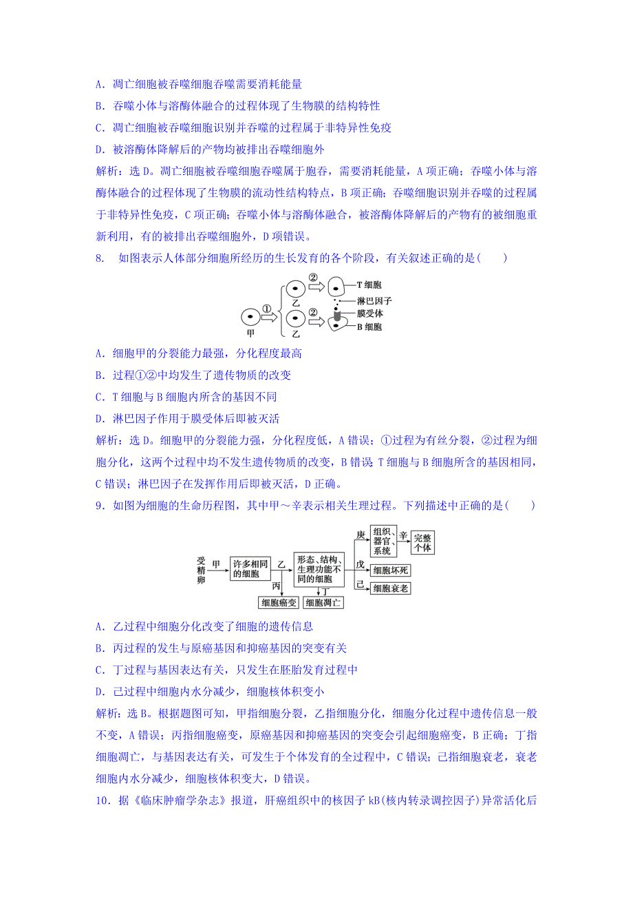 2018届高考生物（新课标）大一轮复习领航习题：第四单元 细胞的生命历程 4-3 课时规范训练 WORD版含答案.doc_第3页