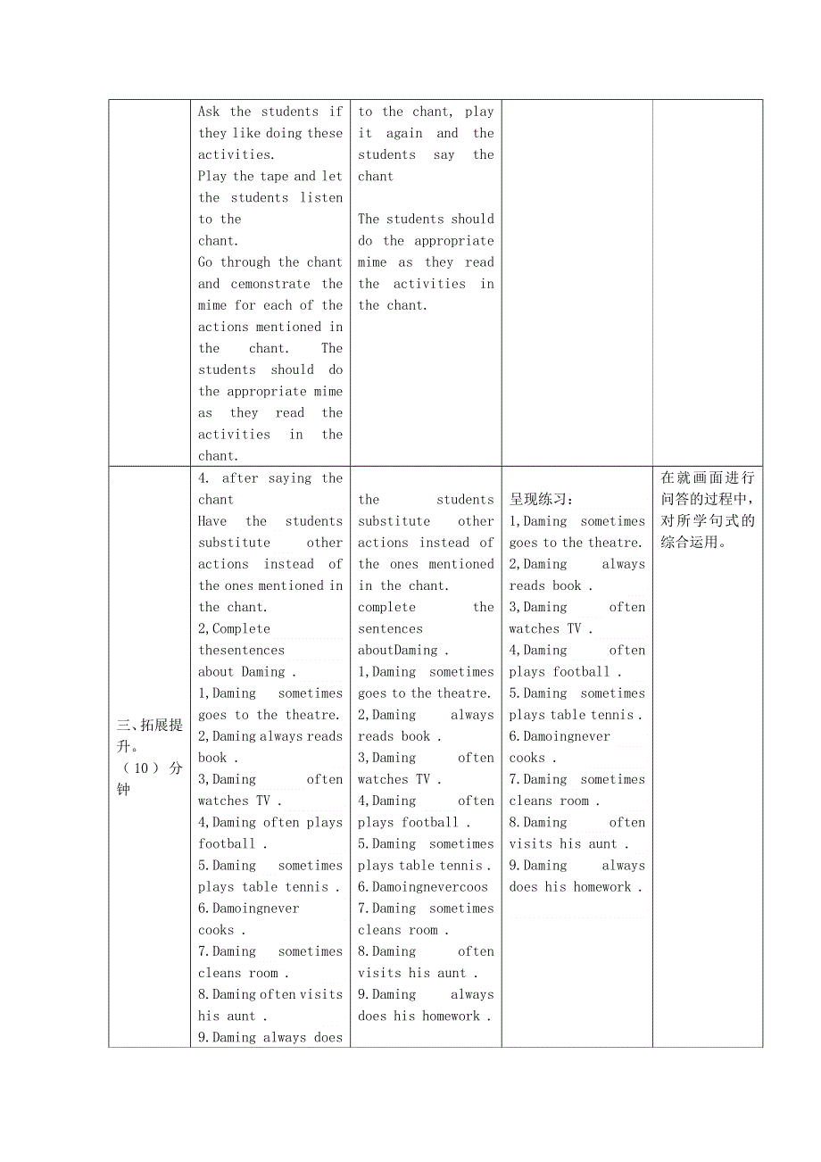 2021六年级英语上册 Module 8 Unit 2 I often go swimming第3课时教学设计 外研版（三起）.doc_第2页