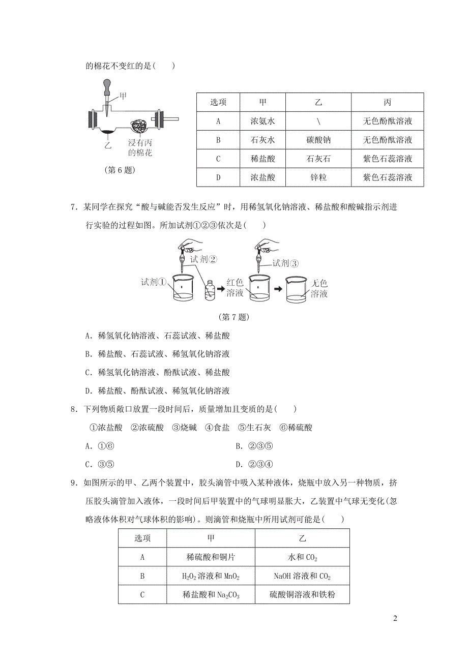 2022九年级化学下册第八章常见的酸碱盐达标测试卷（粤教版）.doc_第2页