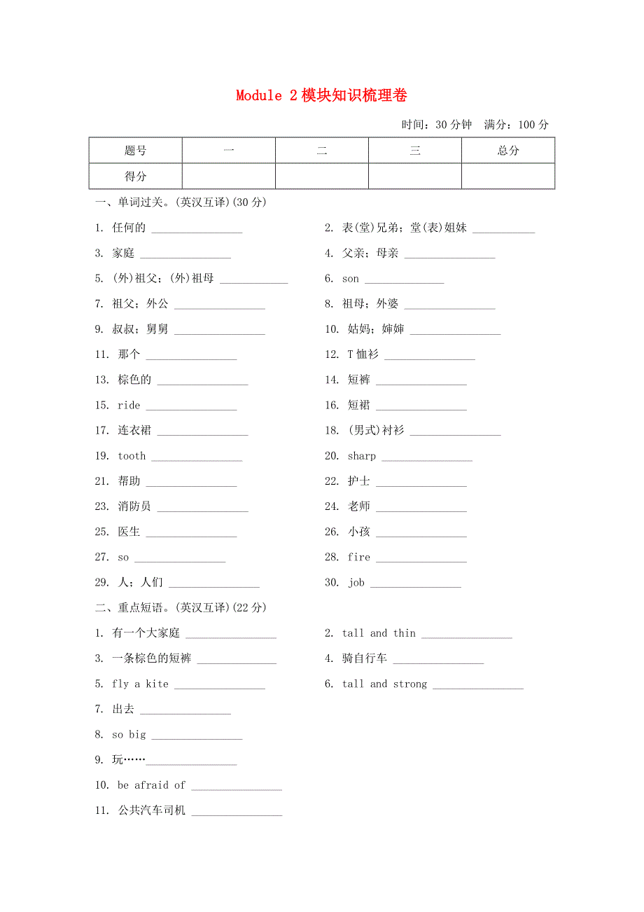 2021四年级英语上册 Module 2 My family my friends and Me模块知识梳理卷 沪教牛津版（三起）.doc_第1页