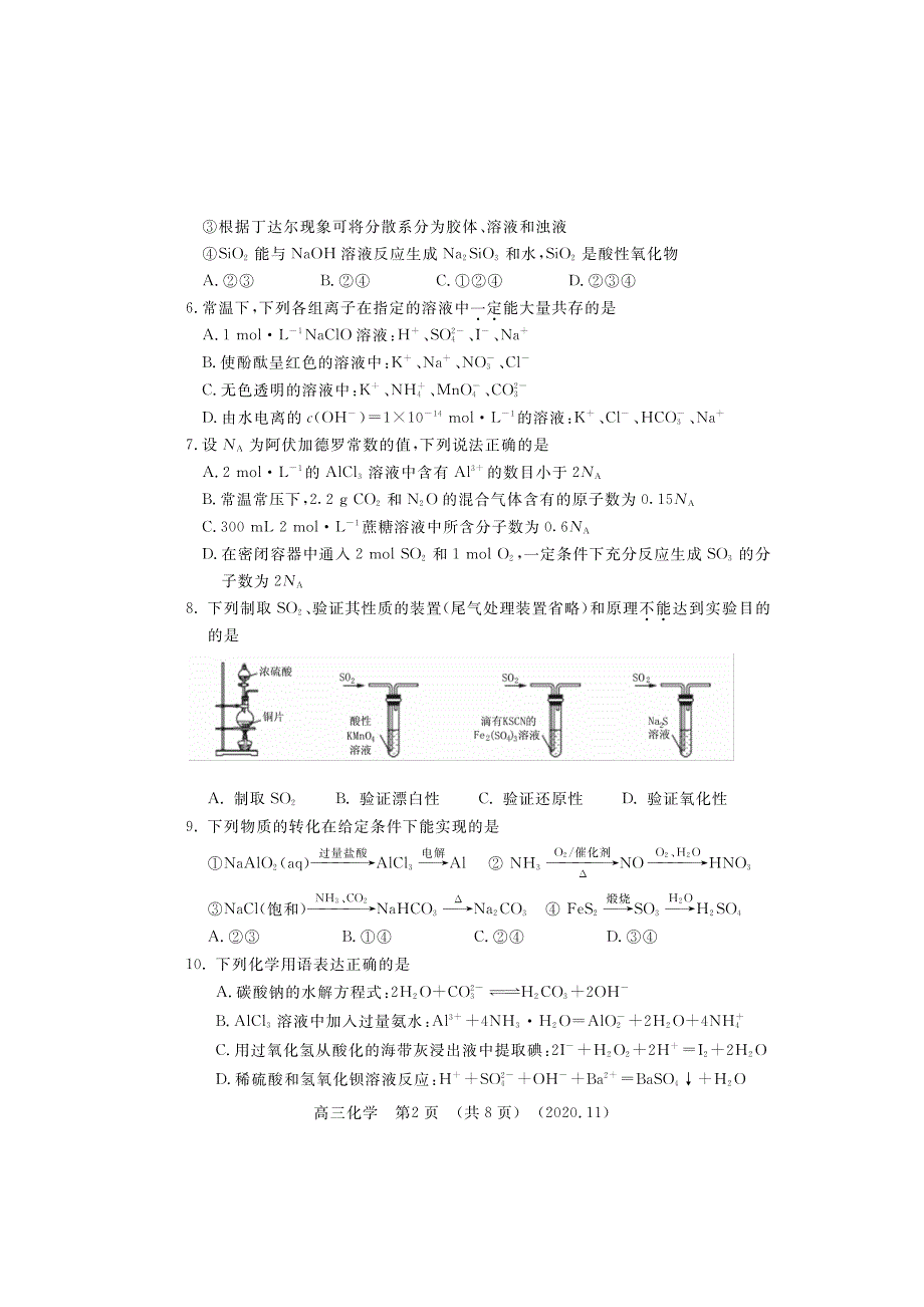 河南省洛阳市2021届高三上学期第一次统一考试化学试题（PDF可编辑版） PDF版含答案.pdf_第2页