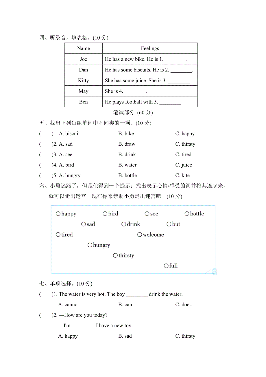 2021四年级英语上册Module1 Getting to know you Unit3 Are you happy单元综合检测卷（沪教牛津版三起）.doc_第2页