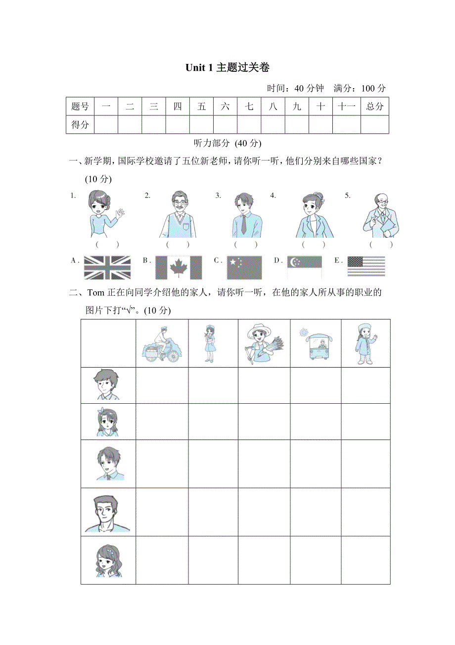 2021四年级英语上册Unit1 This is my new friend主题过关卷（人教精通版三起）.doc_第1页