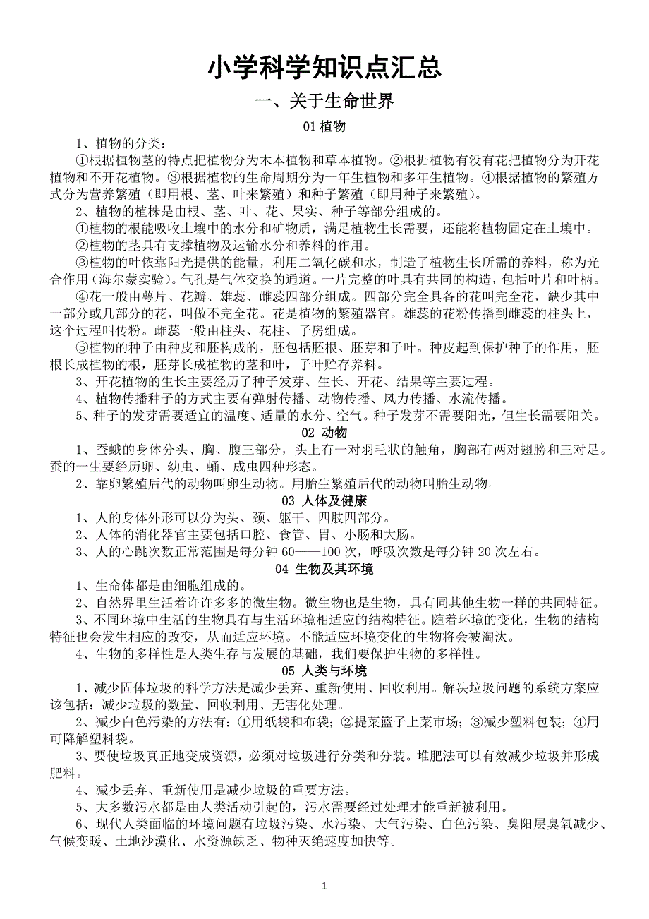 小学科学知识点汇总（共四大领域24方面）.docx_第1页