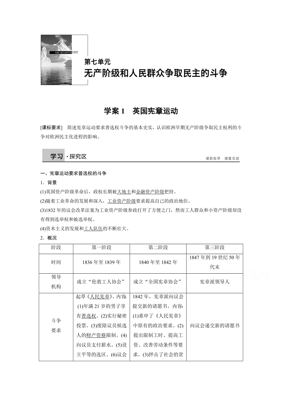 《人教版》高二历史选修二：7.1《英国宪章运动》学案 WORD版含解析.doc_第1页