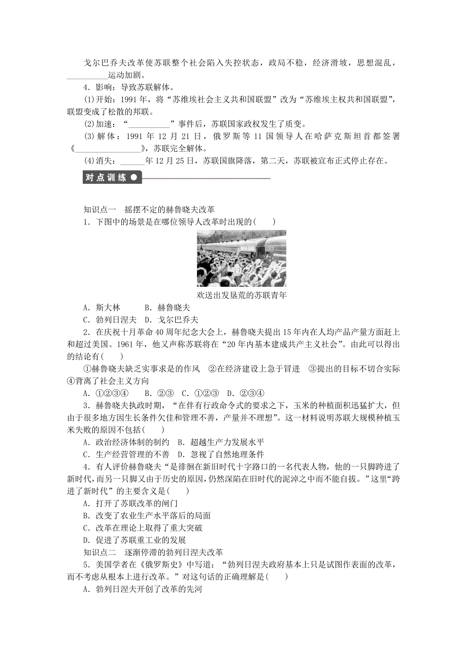 《人民版》2015年高中历史必修二：专题七 苏联社会主义建设的经验与教训课时作业3.doc_第2页