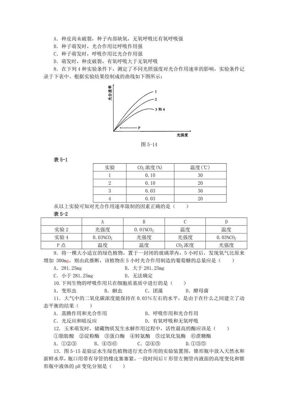 光合作用与呼吸作用练习题.doc_第2页