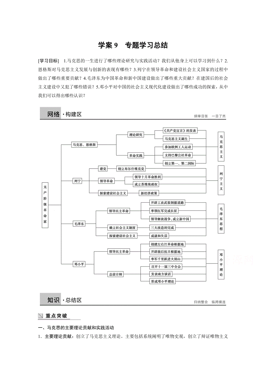 《人民版》高中历史选修四：第5章《无产阶级革命家》学案 WORD版含答案.doc_第1页