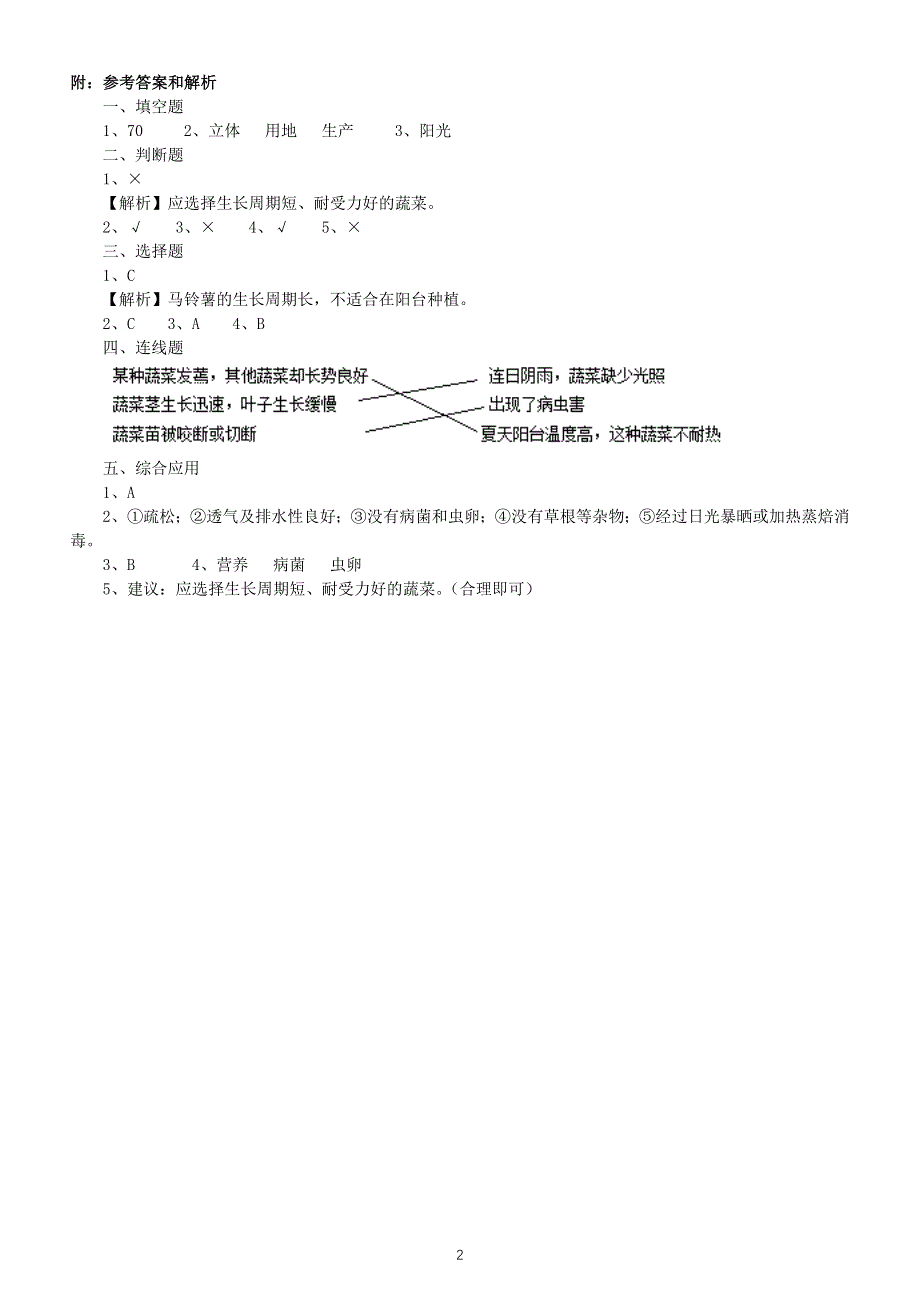 小学科学苏教版五年级下册STEM学习《立体小菜园》测试题（2022新版）（附参考答案）.docx_第2页