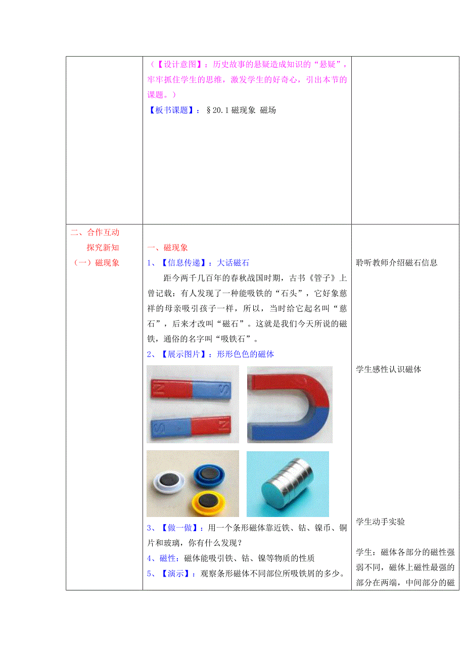 2022九年级物理全册 第二十章 电与磁 第1节 磁现象、磁场第1节 磁现象 磁场第2课时 磁场教学设计 （新版）新人教版.doc_第2页