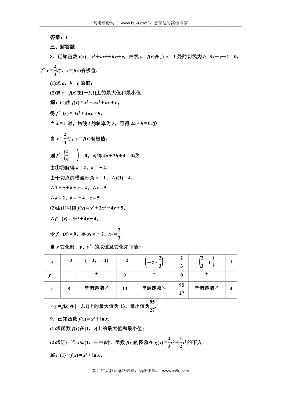 2013届高考数学三维设计课后练习（人教A版 ）：第二章第十三节导数的应用（二）.doc_第3页