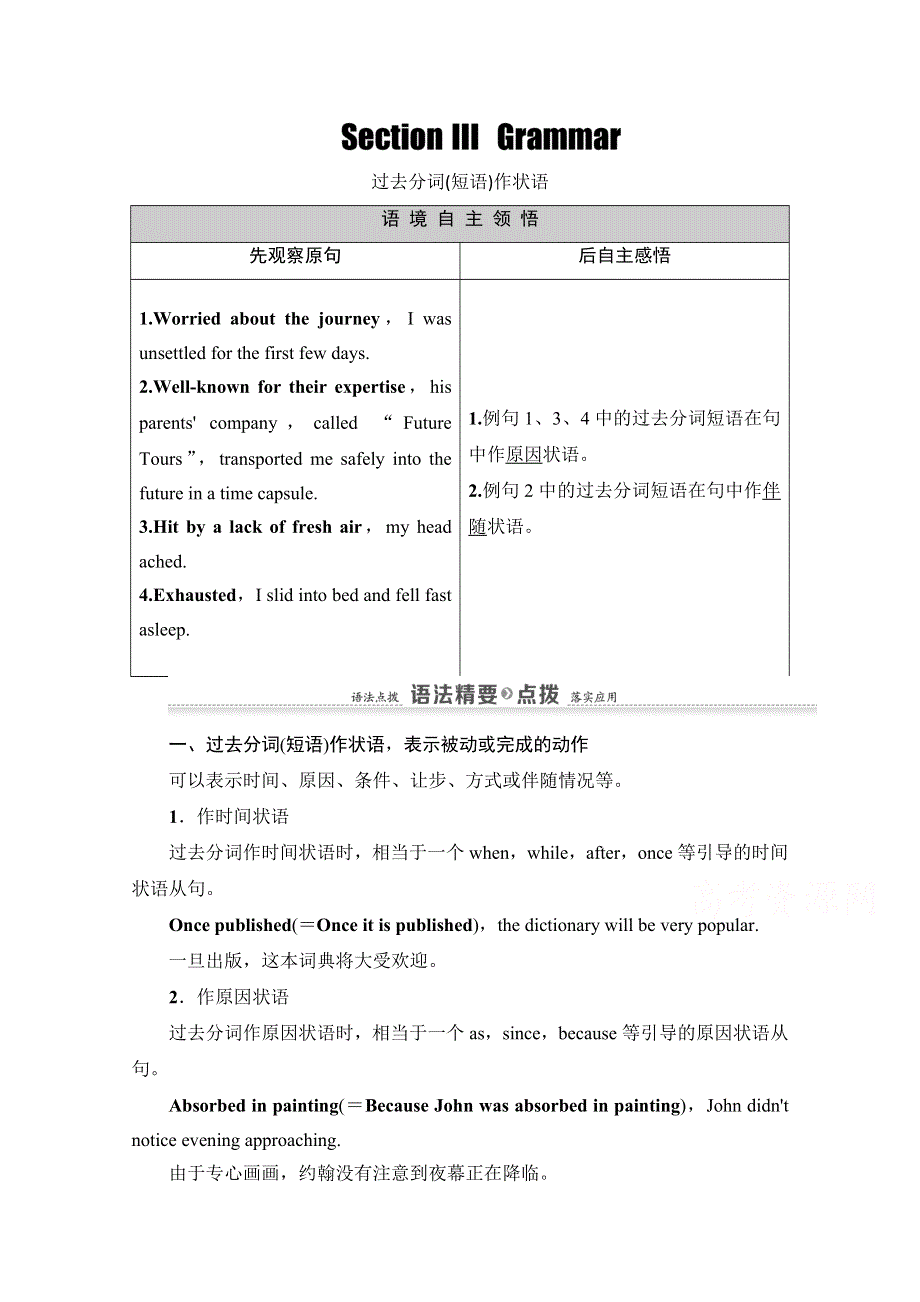 2020-2021学年人教版英语必修5教师用书：UNIT 3 SECTION Ⅲ　GRAMMAR WORD版含解析.doc_第1页