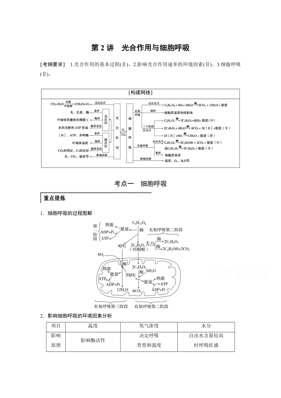 人教版2016年高三第二轮复习 专题二 第2讲 光合作用与细胞呼吸.doc_第1页