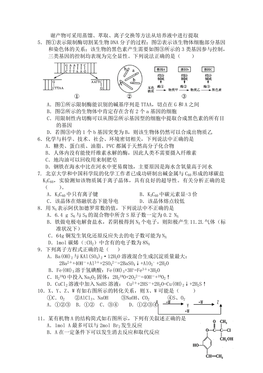 四川省成都二十中2012届高三下学期开学考试（理综）.doc_第2页