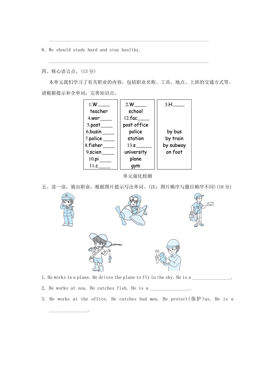 2021六年级英语上册 Unit 5 What does he do单元知识梳理卷 人教PEP.doc_第2页