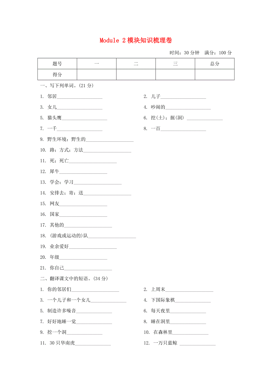 2021六年级英语上册 专项提升检测（Module 2 Relationships模块知识梳理卷） 沪教牛津版（三起）.doc_第1页