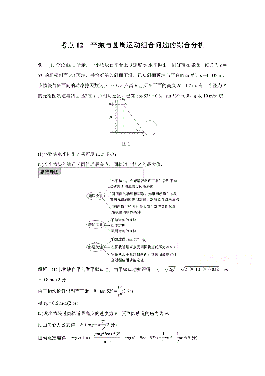 四川省某重点中学2016届高三物理考点精讲 考点12　平抛与圆周运动组合问题的综合分析 WORD版含解析.doc_第1页