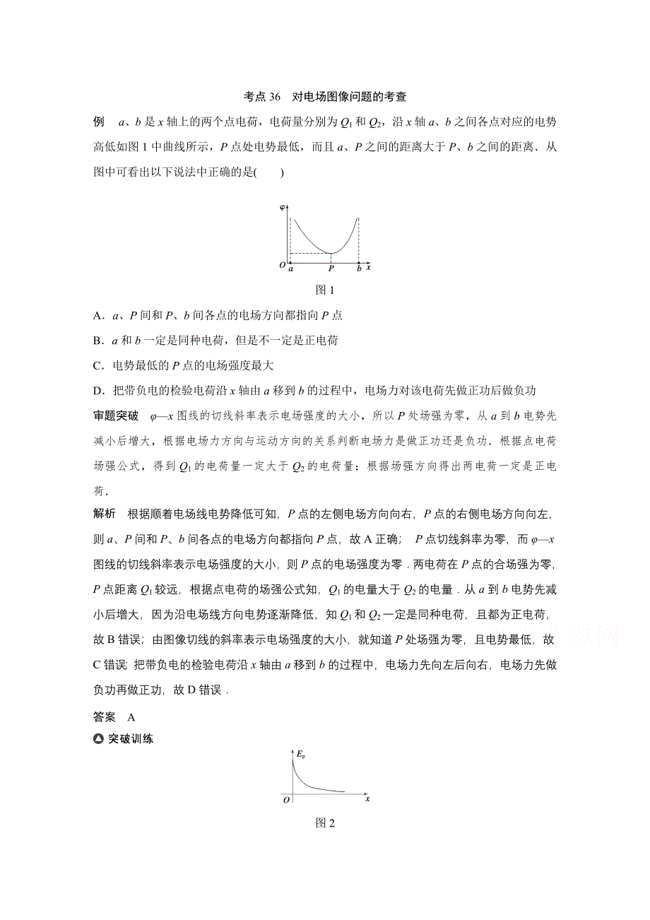 四川省某重点中学2016届高三物理考点精讲 考点36　对电场图像问题的考查 WORD版含解析.doc_第1页