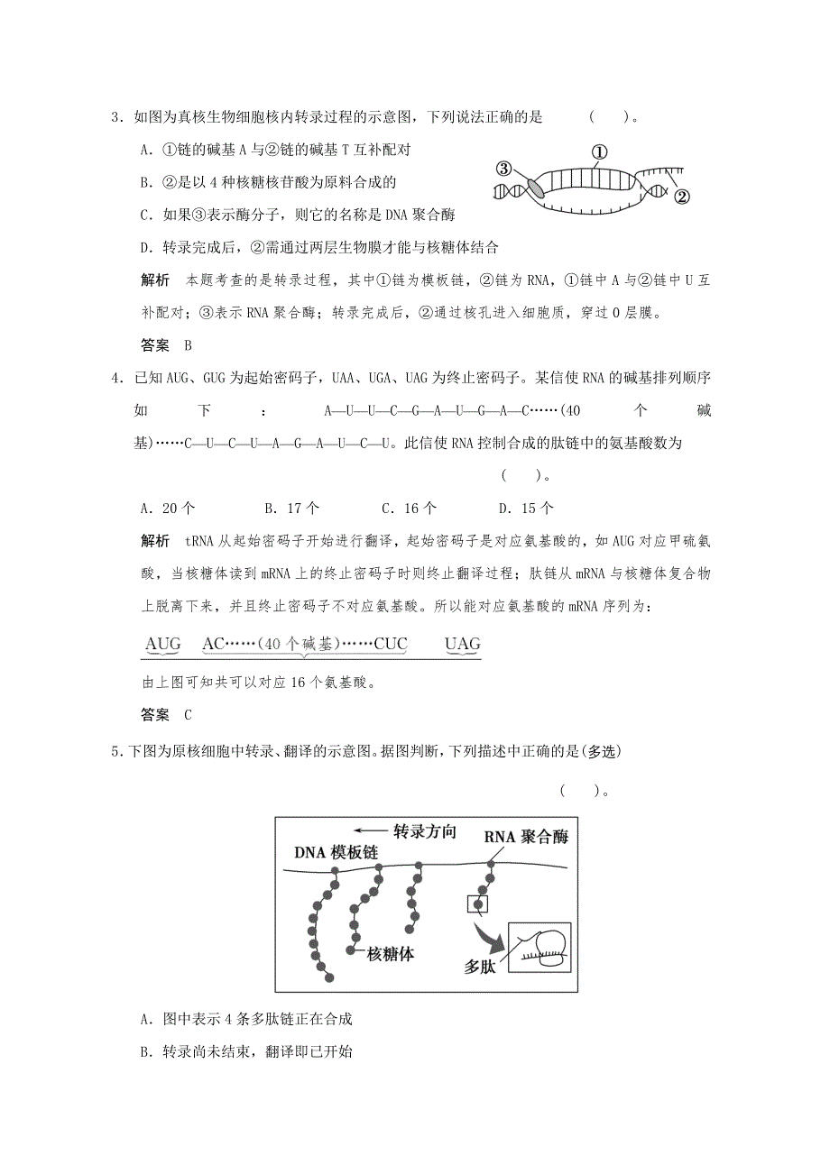 2013年高中生物（人教版）同步习题：4-1基因指导蛋白质的合成（必修2） WORD版含答案.doc_第2页