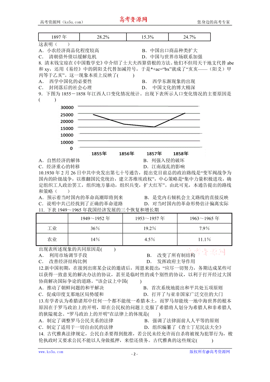 《发布》江西省宜春市上高二中2020届高三上学期第三次月考试题 历史 WORD版含答案.doc_第2页