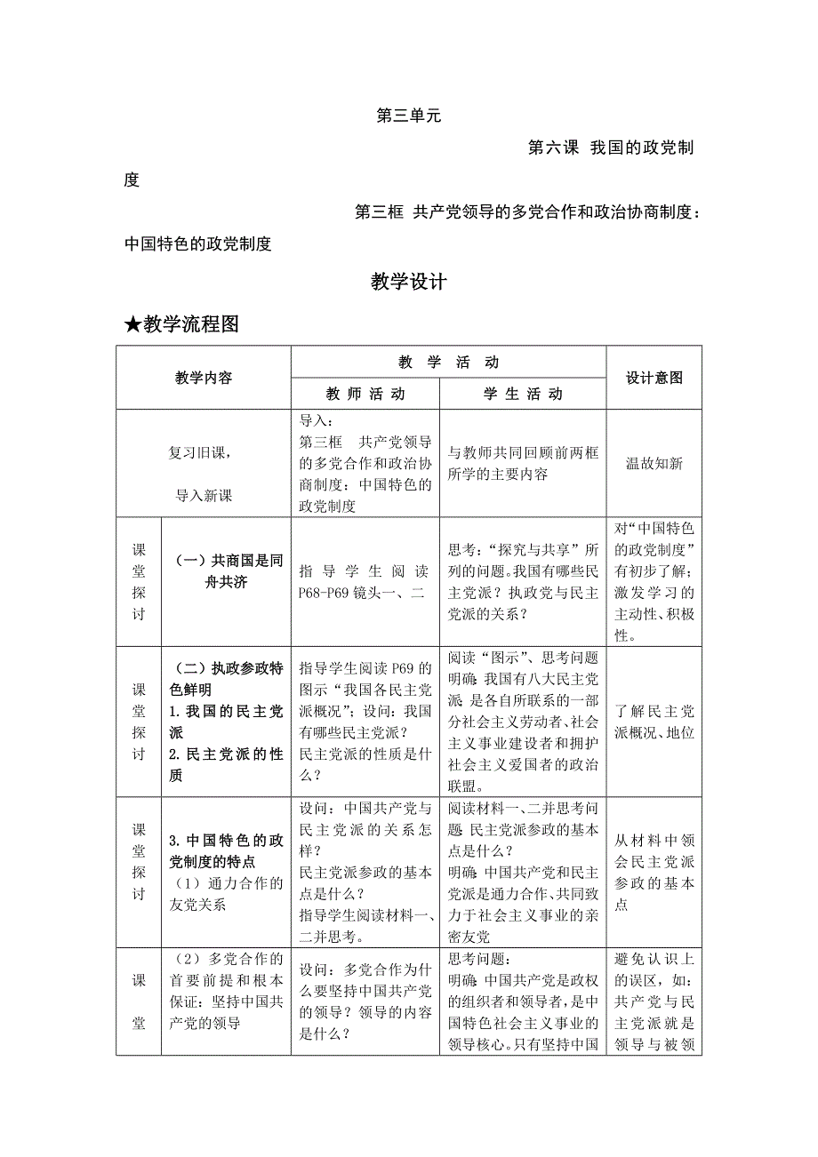 人教版高中政治必修二《政治生活》教案：《新课教学过程》第6课第3框 共产党领导的多党合作和政治协商制度：中国特色的政党制度2 .doc_第1页