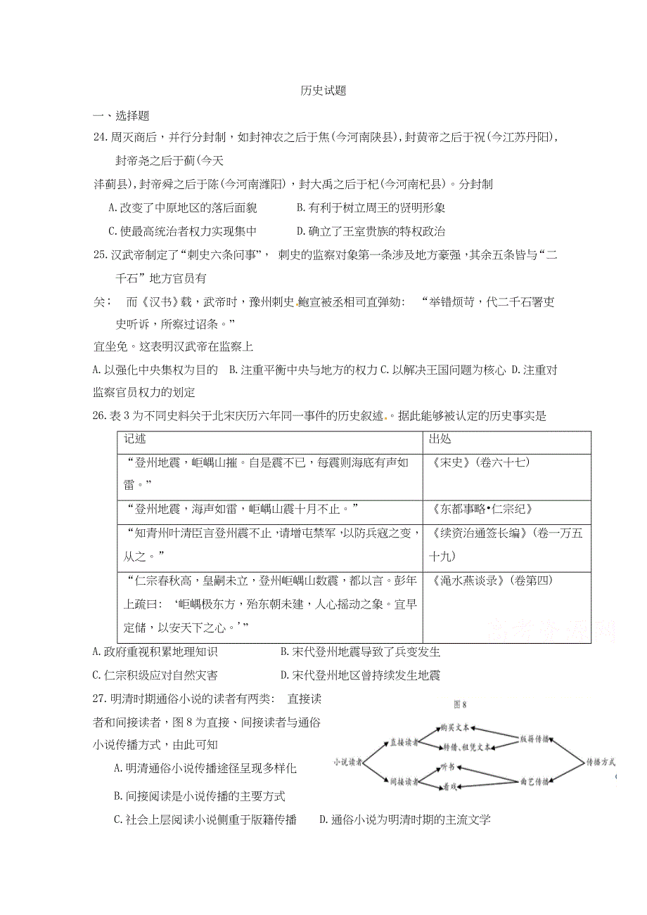 新余市第四中学2018届高三上学期（零班）第十四次周练历史试题 WORD版含答案.docx_第1页