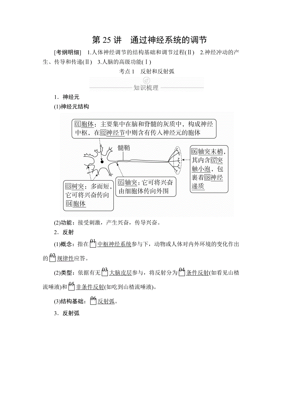 2020年高考生物一轮复习（创新版）文档：必修3 第8单元生命活动的调节 第25讲 WORD版含答案.doc_第1页