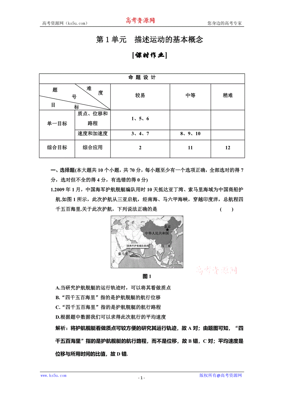 2012届高三物理练习描述运动的基本概念(新人教).doc_第1页