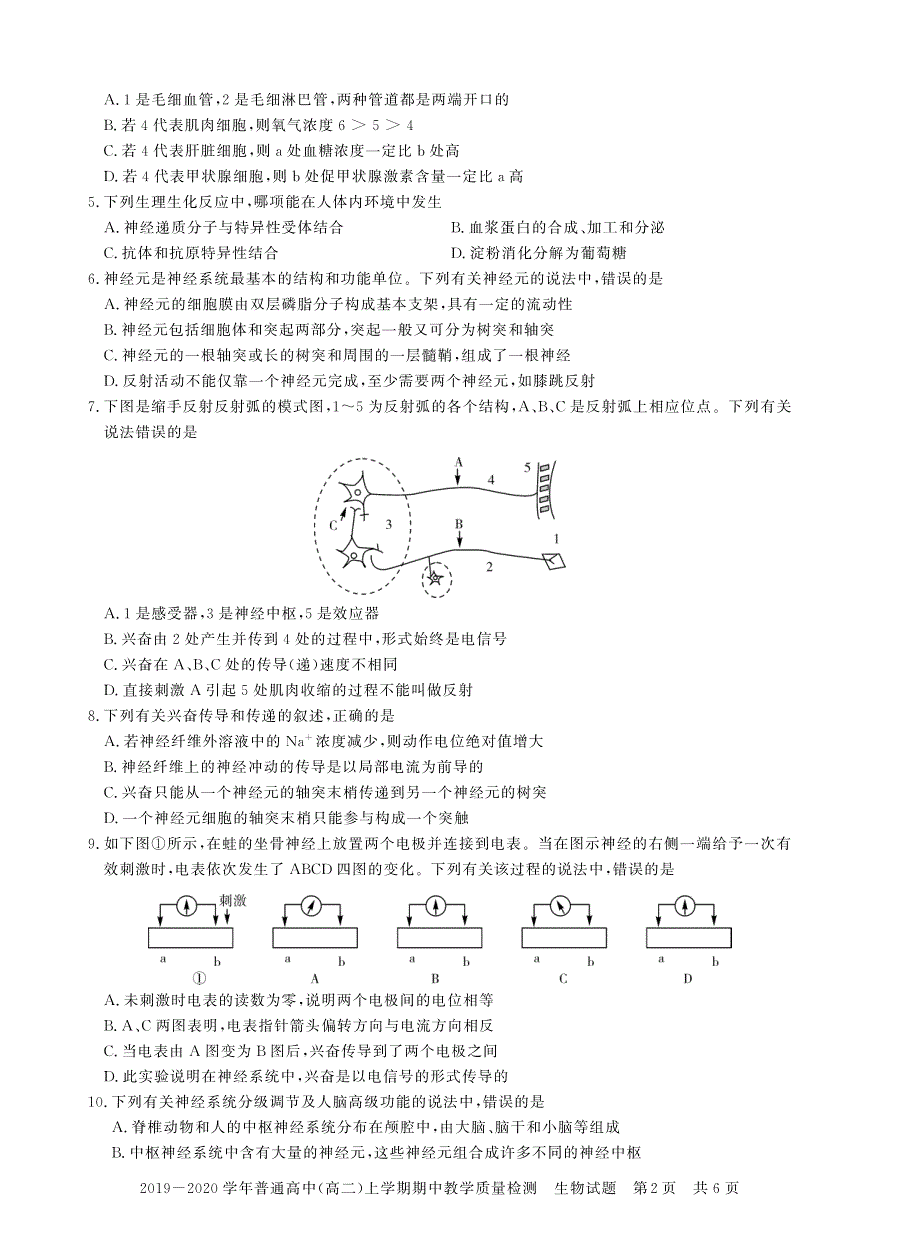 河南省确山二高2019-2020学年高二上学期期中教学质量检测考试生物试卷 PDF版含答案.pdf_第2页