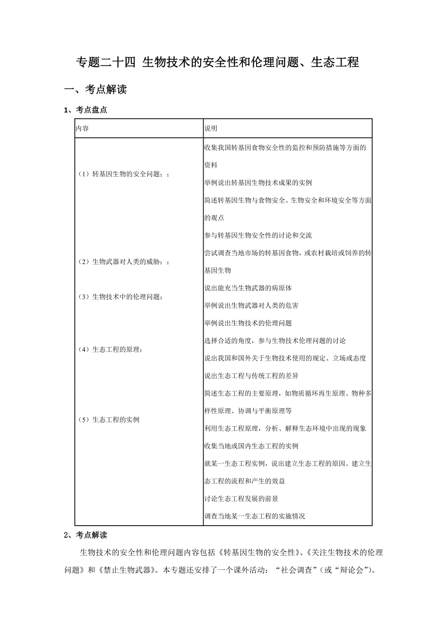 2012届高三生物一轮复习必备精品：专题二十四（生物技术的安全性和伦理问题、生态工程）.doc_第1页