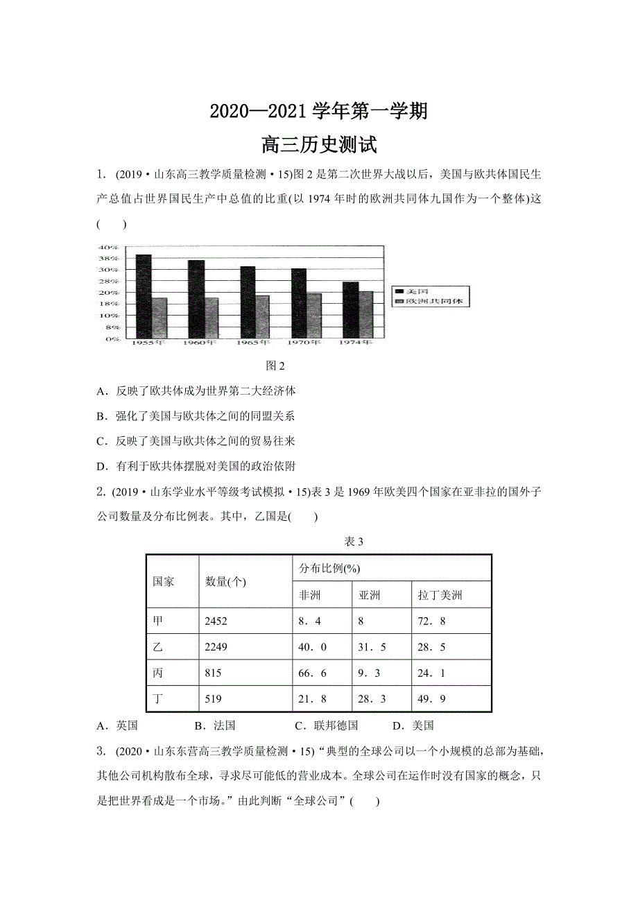 山东省寿光现代中学2021届高三上学期阶段性检测历史试卷 WORD版含答案.doc_第1页