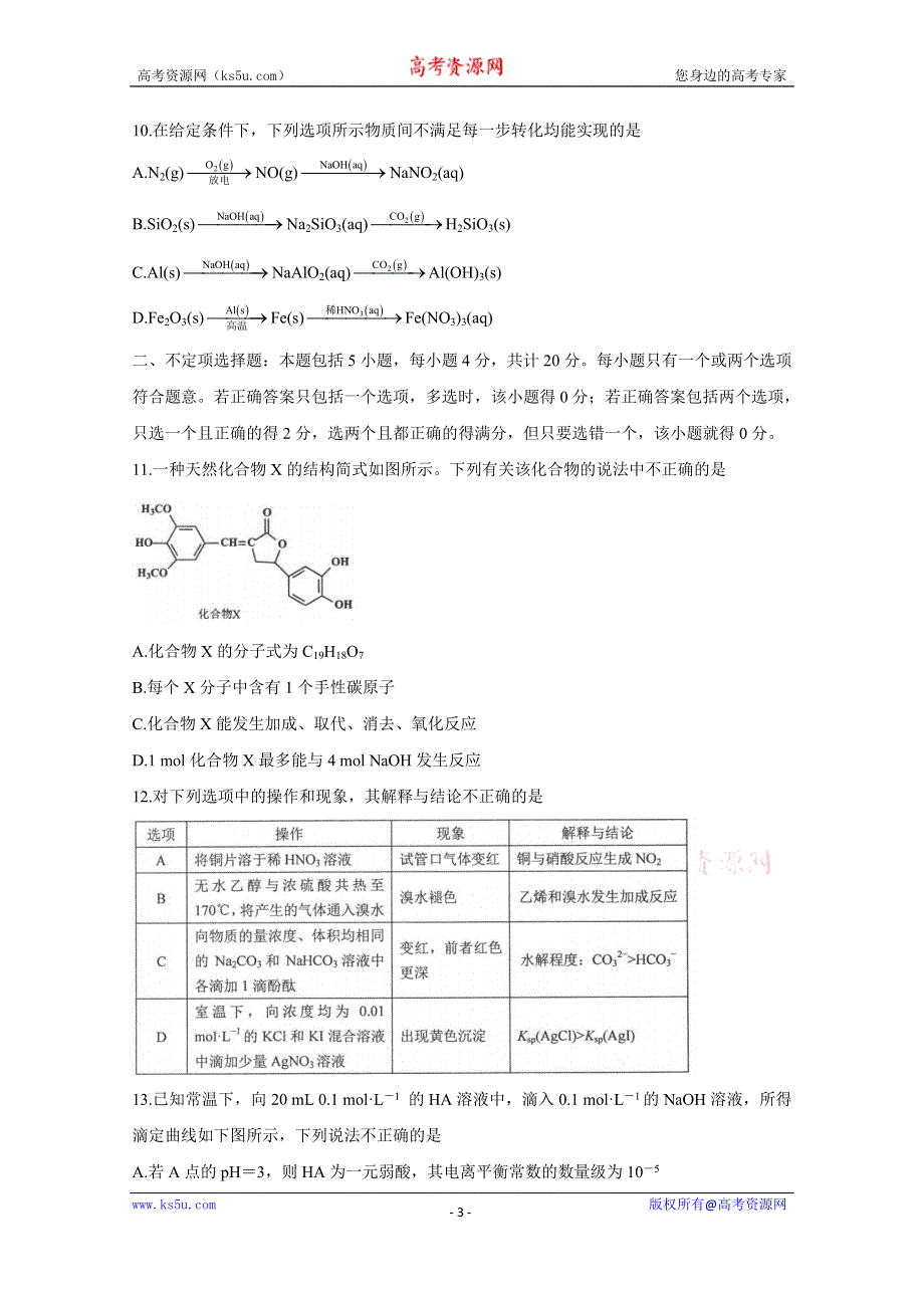 《发布》河北省唐山市2021届高三上学期第一次摸底考试 化学 WORD版含答案BYCHUN.doc_第3页