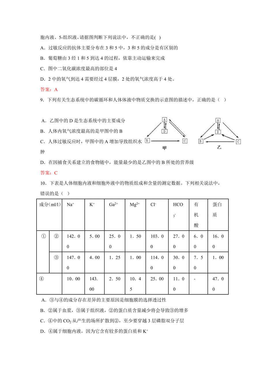 2012届高三生物二轮专题卷（各地试题分类汇编）：专题九 人体的内环境与稳态.doc_第3页